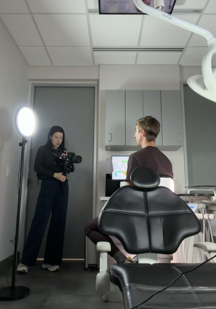 Filming on location at a dental clinic