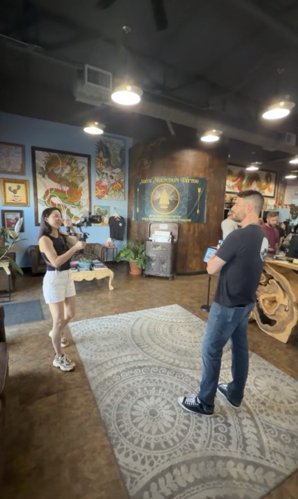 Filming on location at a Phoenix tattoo studio